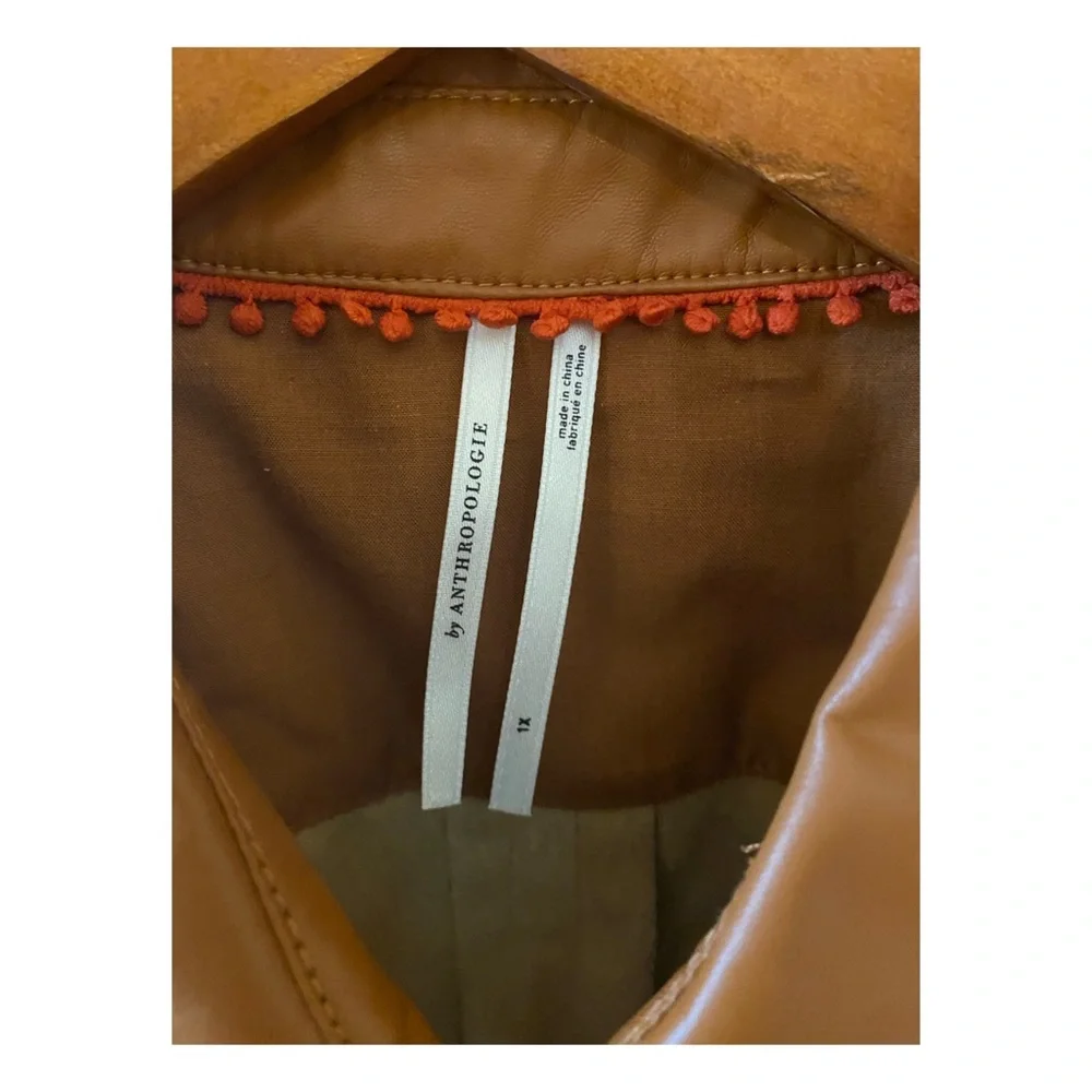 NWOT Anthropologie Faux Leather Shirt in Cedar  Size 1X - Picture 6 of 8